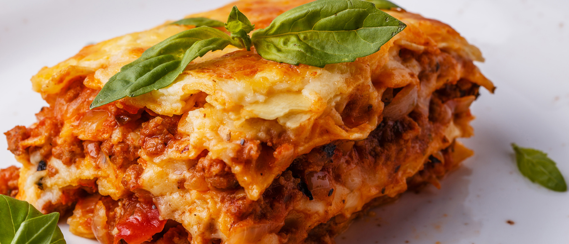 Traditional lasagna made with minced beef bolognese sauce